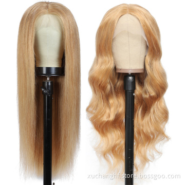 Color 27 Body Wave Lace Front Wigs Transparent 13X4 Lace Closure Wigs Remy Brazilian Human Hair Honey Brown Wigs